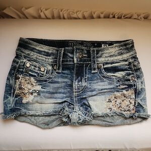 Miss Me Blue Denim Shorts with Silver Accents